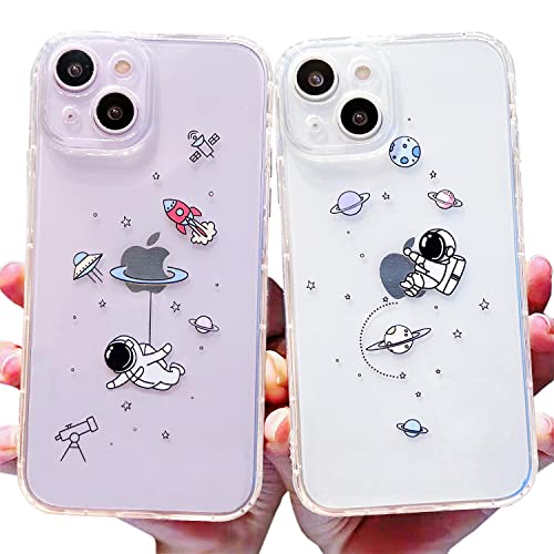 AMART für iPhone 14 Plus Hülle,2Pack Durchsichtig HandyHülle mit Astronaut Planet Stern Muster Hülle Transparent Ultra Dünn Weich Silikon Stoßfeste mit Motiv Schutzhülle für iPhone 14 Plus(6,7") NUR von AMART