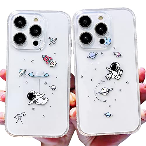 AMART für iPhone 14 Pro Hülle,2Pack Durchsichtig HandyHülle mit Astronaut Planet Stern Muster Hülle Transparent Ultra Dünn Weich Silikon Stoßfeste mit Motiv Schutzhülle für iPhone 14 Pro(6,1") NUR von AMART