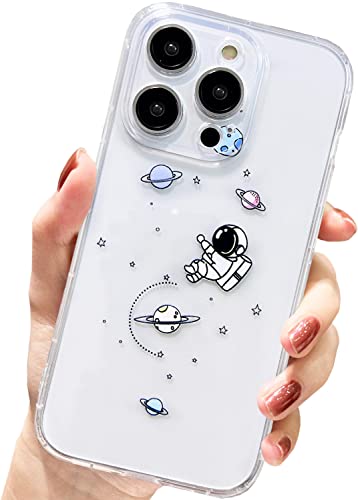 AMART für iPhone 14 Pro Hülle,Durchsichtig HandyHülle mit Astronaut Planet Stern Muster Hülle Transparent Klar Ultra Dünn Weich Silikon Stoßfeste mit Motiv Schutzhülle für iPhone 14 Pro(6,1") NUR von AMART