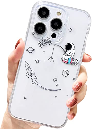 AMART für iPhone 14 Pro Hülle,Durchsichtig HandyHülle mit Astronaut Planet Stern Muster Hülle Transparent Klar Ultra Dünn Weich Silikon Stoßfeste mit Motiv Schutzhülle für iPhone 14 Pro(6,1") NUR von AMART