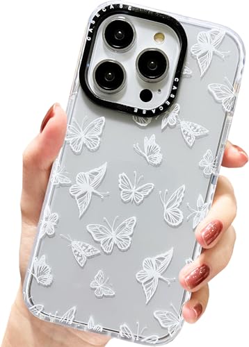 AMART für iPhone 14 Pro Hülle,Durchsichtig mit Weiß Schmetterling Motiv Design HandyHülle Frauen Mädchen Weiche TPU Silikon Stoßfest Schutzhülle für iPhone 14 Pro(6.1 Zoll) von AMART