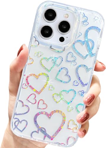 AMART für iPhone 15 Pro Hülle,Durchsichtig Glitzer Herz Muster HandyHülle Klar mit Herzen Motiv Aesthetic Frauen Mädchen Stoßfeste Schutzhülle für iPhone 15 Pro(6.1 Zoll) von AMART