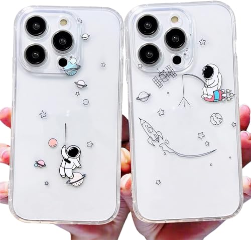 AMART für iPhone 15 Pro Max Hülle, 2Pack Durchsichtig HandyHülle mit Astronaut Planet Muster Hülle Transparent Silikon Ultra Dünn Weich TPU Motiv Stoßfeste Schutzhülle für iPhone 15 Pro Max von AMART