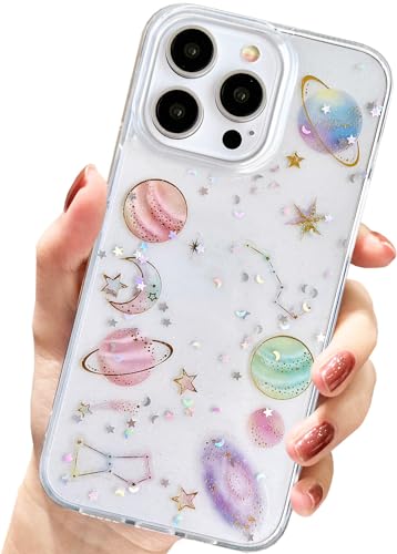AMART für iPhone 15 Pro Max Hülle Glitzer, Durchsichtig Handyhülle mit Stern Planet Universum Muster Hülle,Klare mit Süß Motiv Weich Silikon Schutzhülle für iPhone 15 Pro Max(Planet) von AMART