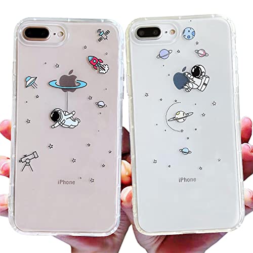 AMART für iPhone 7 Plus/ 8 Plus Hülle,2Pack Durchsichtig HandyHülle mit Astronaut Planet Stern Muster Transparent Ultra Dünn Weich Silikon Stoßfeste mit Motiv Schutzhülle für iPhone 7 Plus/ 8 Plus von AMART