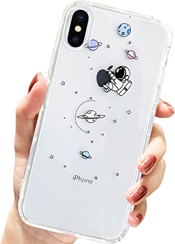 AMART für iPhone X/Xs Hülle,Durchsichtig HandyHülle mit Astronaut Planet Stern Muster Hülle Transparent Klar Ultra Dünn Weich Silikon Stoßfeste mit Motiv Schutzhülle für iPhone X/Xs(Embrace Astronaut) von AMART