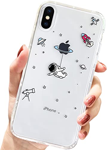 AMART für iPhone X/Xs Hülle,Durchsichtig HandyHülle mit Astronaut Planet Stern Muster Hülle Transparent Klar Ultra Dünn Weich Silikon Stoßfeste mit Motiv Schutzhülle für iPhone X/Xs(Flying Astronaut) von AMART