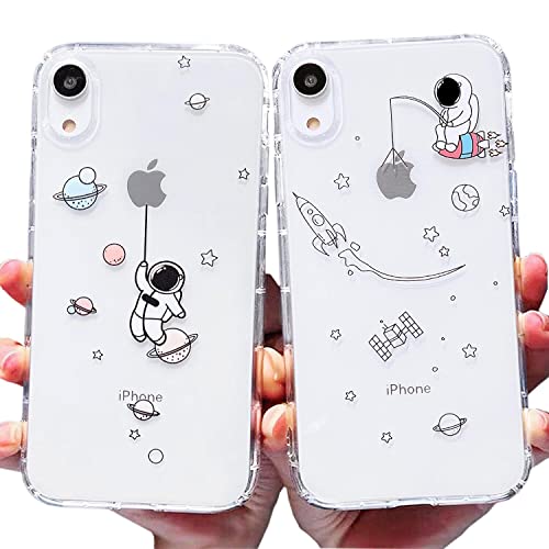 AMART für iPhone XR Hülle, 2Pack Durchsichtig HandyHülle mit Astronaut Planet Stern Muster Hülle Transparent Klar Silikon Ultra Dünn Weich TPU Motiv Stoßfeste Schutzhülle für iPhone XR (6,1") NUR von AMART