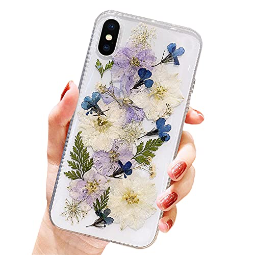 AMART für iPhone XS Max Hülle Blumen, Durchsichtig Echte Getrocknete Blumen HandyHülle Klare Aesthetic Weich Silikon Mädchen Schutzhülle für iPhone XS Max(6,5"NUR)(Navy Blume) von AMART