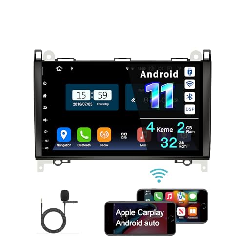 Amaseaudio Android 11 Autoradio, Drahtloses Carplay Android Auto, DSP+, 2 Din Kompatibel mit Benz W169 W245 W906, 9 Touchscreen, WiFi Bluetooth 5.0/Rückfahrkamera von AMASE AUDIO