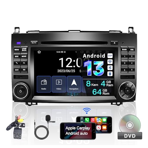 Amaseaudio Real Android 13 Autoradio, Drahtloses Carplay Android Auto, DSP+, Eingebauter DVD-Player, 2 Din Kompatibel mit Benz W169 W245 W906, 7" Touchscreen, WiFi Bluetooth 5.0/Rückfahrkamera von AMASE AUDIO