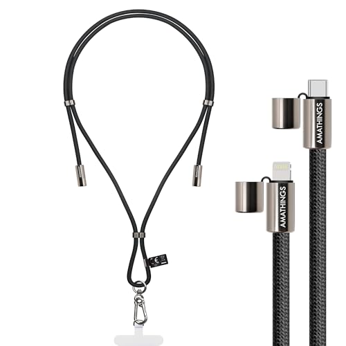 AMATHINGS 160 cm USB C auf Lightning 2-in-1 Handy-Umhängeband in schwarz & 60W USB-C-Schnellladekabel Verstellbar, Universell – Crossbody-Kette | Handygurt Passend für iPhone mit Lightning Anschluss AMATHINGS 160 cm USB C auf Lightning 2-in-1 Handy-Umhängeband in schwarz & 60W USB-C-Schnellladekabel Verstellbar, Universell – Crossbody-Kette | Handygurt Passend für iPhone mit Lightning Anschluss von AMATHINGS