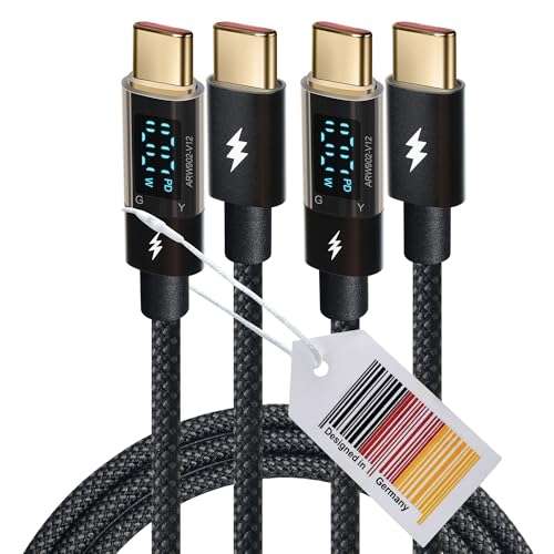 AMATHINGS 2 Stück 100W USB C auf USB C Kabel, 1,2 M 5A Schnellladekabel Ladekabel PD QC5.0 mit LED Display, Kompatibel mit iPhone 15/16 Pro Max MacBook Pro Air iPad Pro Air Galaxy S23 S22 von AMATHINGS