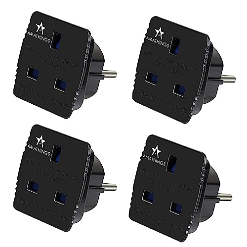 AMATHINGS 4er-Pack Steckdosenadapter (schwarz) England/Deutschland – Reiseadapter UK Typ G auf Typ F – Steckdosenadapter England ideal für Reisen – kompatibel mit Smartphone Laptop & Kamera von AMATHINGS