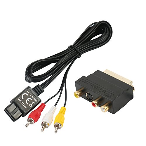 AMATHINGS AV Kabel Und Scart Adapter IN/Out Umschalter + S-Video/S-VHS Passend Für Nintendo Gamecube, SNES, N64, GC, NGC von AMATHINGS