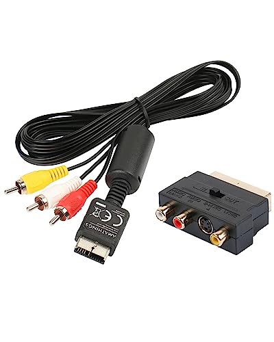 AMATHINGS AV Kabel & Scart Adapter perfekt für PS1, PS2, PS3 – 1,8m Playstation Kabel für Hohe Audio-Video Qualität – Verbinden Sie Ihre Konsole sicher und einfach mit jedem TV-Gerät von AMATHINGS