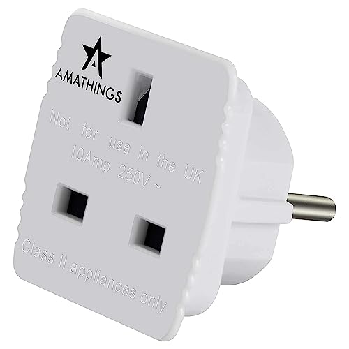 AMATHINGS Steckdosenadapter (weiß) England/Deutschland – Reiseadapter UK Typ G auf Typ F – Steckdosenadapter England ideal für Reisen – kompatibel mit Smartphone Laptop & Kamera von AMATHINGS