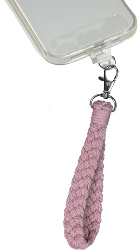 AMAYO - Boho Handykette Universal, Handyanhänger, Handy Perlen Schlüsselband, Handschlaufe, Baumwolle, Armband, Handyband, kompatibel mit jedem Handy, Smartphone und Handy Hülle (Pink Makramee) von AMAYO