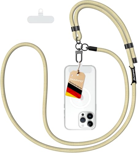AMAYO - Handykette Universal zum Umhängen, Schlüsselband, Einstellbar, Kette Strap, Handy-Gurt, Umhängenband, Kordel, Lanyard, Handyband, kompatibel mit jedem Handy Smartphone Hülle (Beige Handykette) von AMAYO