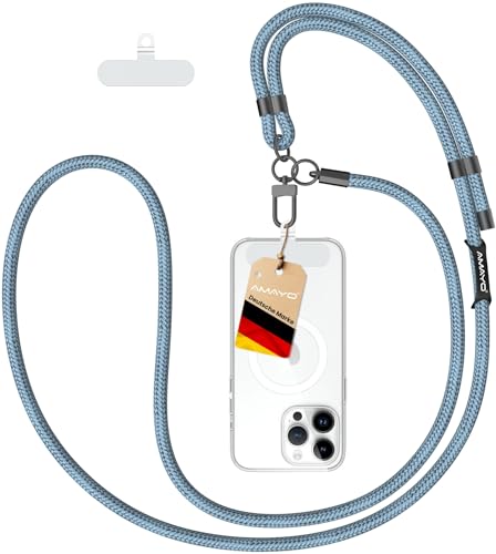 AMAYO - Handykette Universal zum Umhängen, Schlüsselband, Einstellbar, Kette Strap, Handy-Gurt, Umhängenband, Kordel, Lanyard, Handyband, kompatibel mit jedem Handy, Smartphone Hülle (Blau Handykette) von AMAYO