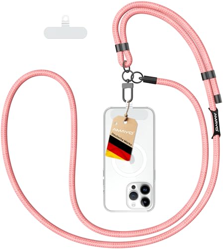 AMAYO - Handykette Universal zum Umhängen, Schlüsselband, Einstellbar, Kette Strap, Handy-Gurt, Umhängenband, Kordel, Lanyard, Handyband, kompatibel mit jedem Handy, Smartphone Hülle (Pink Handykette) von AMAYO