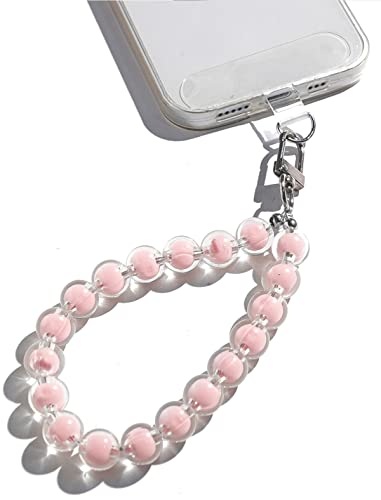 AMAYO - Handykette Universal, Handyanhänger, Handy Perlen Schlüsselband, Handschlaufe, Handygurt, Armband, Handyband, kompatibel mit jedem Handy, Smartphone und Handy Hülle (Pink Perlen) von AMAYO