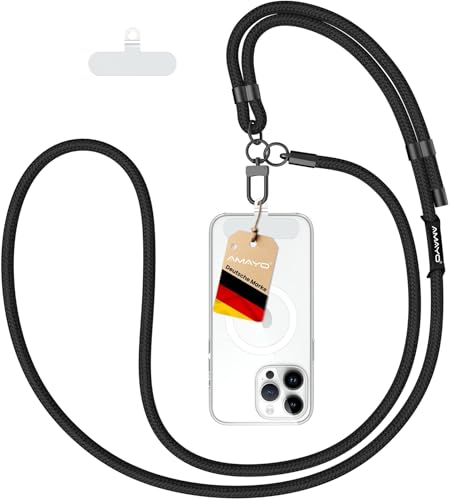 AMAYO - Handykette Universal zum Umhängen, Schlüsselband, Einstellbar, Kette Strap, Handy-Gurt, Umhängenband, Kordel, Lanyard, Handyband, Perlen, kompatibel mit jedem Handy, Smartphone Hülle (Schwarz) von AMAYO
