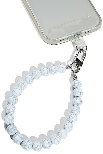 AMAYO - Handykette Universal, Handyanhänger, Handy Perlen Schlüsselband, Handschlaufe, Handygurt, Armband, Handyband, kompatibel mit jedem Handy, Smartphone und Handy Hülle (Weiss Marmor) von AMAYO