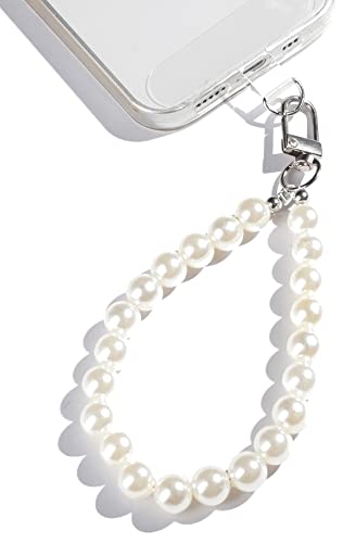 AMAYO - Handykette Universal, Handyanhänger, Handy Perlen Schlüsselband, Handschlaufe, Handygurt, Armband, Handyband, kompatibel mit jedem Handy, Smartphone und Handy Hülle (Weiss Perlen 10mm) von AMAYO