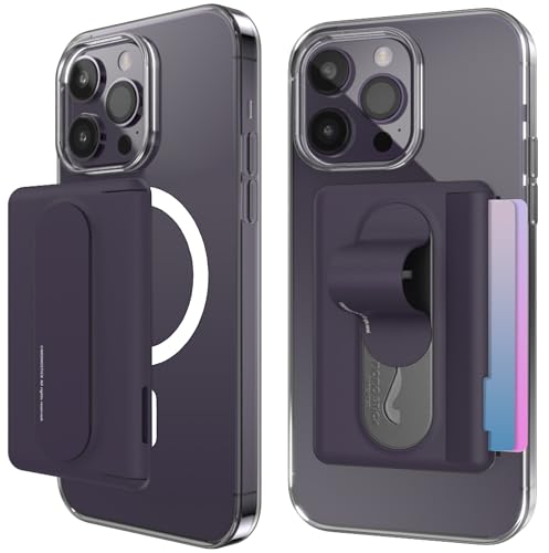 AMAYO - Magnetische Handy Wallet Kartenhalter für MagSafe Wallet mit Fingerhalter - Kartenetui Fingerhalterung Halter Ständer Griff - Halterung für iPhone Zubehör Hülle Case Tasche (Lila) von AMAYO