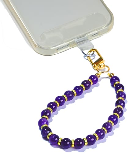 AMAYO - Naturstein Handykette Universal, Handyanhänger, Handy Perlen Schlüsselband, Handschlaufe, Armband, Handyband, kompatibel mit jedem Handy, Smartphone und Handy Hülle (Lila Amethyst) von AMAYO