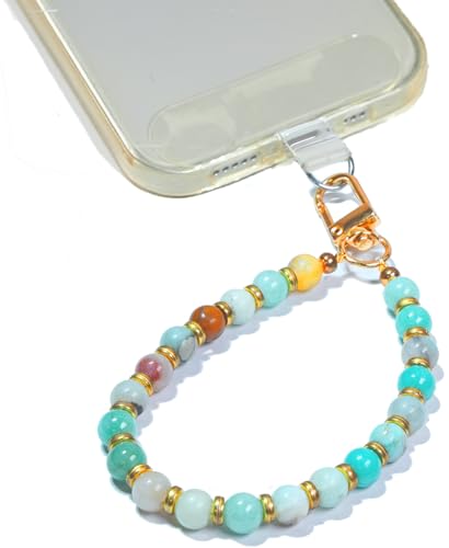 AMAYO - Naturstein Handykette Universal, Handyanhänger, Handy Perlen Schlüsselband, Handschlaufe, Armband, Handyband, kompatibel mit jedem Handy, Smartphone und Handy Hülle (Mixed Amazonite) von AMAYO