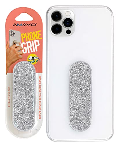 Amayo Grip - Das Original! Smartphone Fingerhalter - Handy Fingerhalterung Phone Grip Handy Halter Ständer Griff - Handy Halterung Handy Ring (Pearl Serie - Silber) von AMAYO