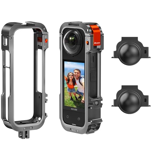 AMAZEAR Aluminiumrahmen-Käfigkit für Insta 360 X4, Metall-Multifunktions-Utility-Rahmengehäuse für Insta 360 X4 Zubehörkit, Silikon-Linsenschutzkappe von AMAZEAR