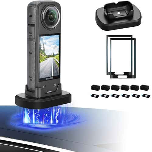 AMAZEAR Magnetische Ständerbasis-Kit für Insta360 X4 Zubehör, Starker Magnetständer-Adapter für Verschiedene magnetische Oberflächen, einschließlich Windschutz und Bildschirmschutz, Schwarz von AMAZEAR