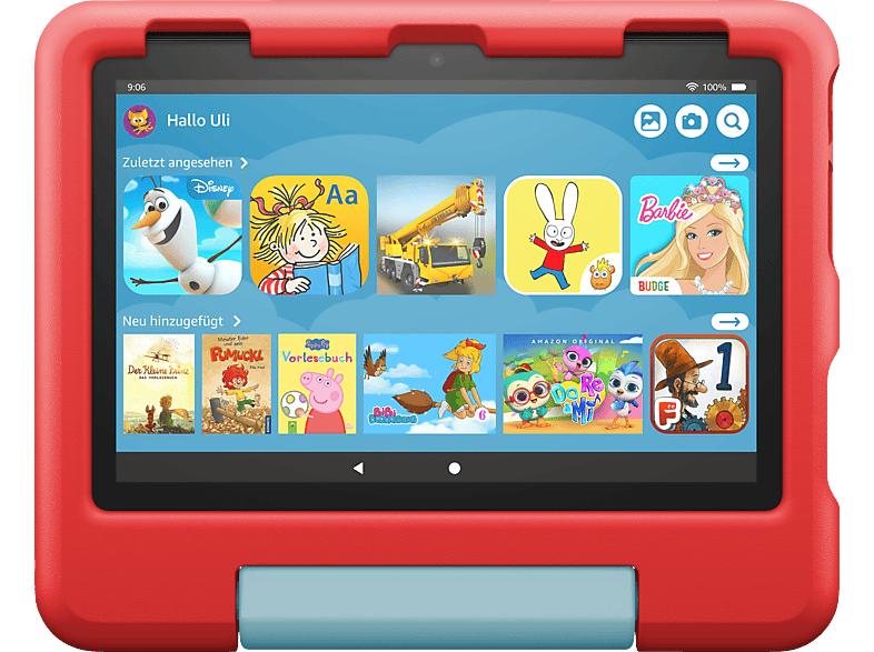 AMAZON Fire HD 8 Kids (2022), Tablet, 32 GB, Zoll, Schwarz, mitgelieferte Hülle in Farbton Rot von AMAZON