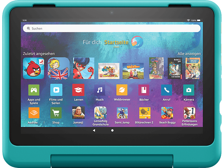 AMAZON Fire HD 8 Kids Pro (2022), Tablet, 32 GB, Zoll, Schwarz, mitgelieferte Hülle in Farbton Blau-Grün von AMAZON