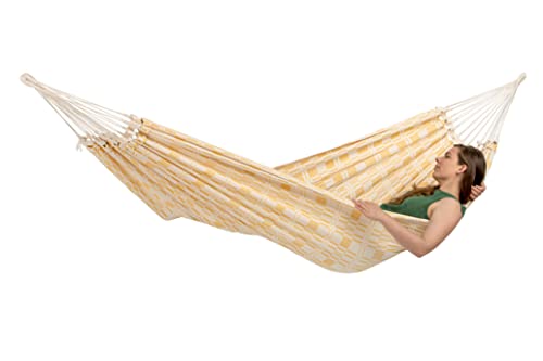 AMAZONAS XXL Hängematte Carioca Gold Jacquard Liegefläche 250 x 175 cm für 2 Personen bis 200 kg in Natura-hellgelb aus recycelte Baumwolle weich sehr stabil edler Look handgewebt (Gold) von AMAZONAS