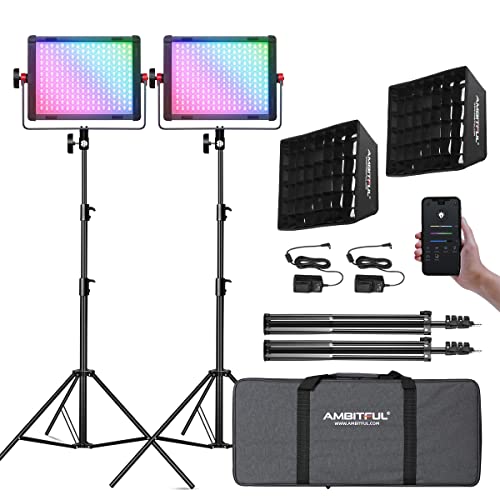 AMBITFUL 2 Packs RGB Video Lighting,RGB-Color Led Video Light Kit with APP Control, 2 Packs P35R Photography Lighting Kit CRI/TLCI 97+ with Softbox for Tiktok YouTube, Gaming, Zoom von AMBITFUL