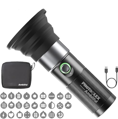 AMBITFUL Handheld LED Fotografie Taschenlampe, 4 Farben tragbare Fotografie Scheinwerfer mit 20 Gobos, 8400mAh Aluminiumlegierung wiederaufladbare Fill Light, Video, Content Creation von AMBITFUL