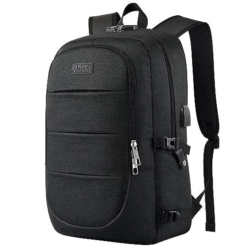 AMBOR Rucksack Herren, 17,3 Zoll Laptop Rucksack Schulrucksack mit USB-Ladeanschluss, Backpack Damen Anti-Diebstahl Rucksack Multifunktion Notebook Tasche Wasserdicht, Schwarz von AMBOR