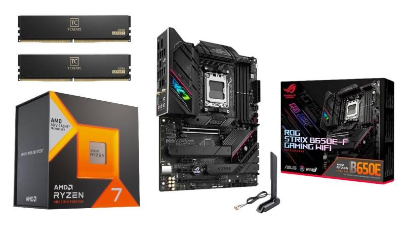 AMD Bundle AMD 7800X3D CPU + ASUS B650E-F + 32GB DDR5-6000 – Gaming PC-Set (AMD Ryzen 7 Highend Upgrade, Aufrüstkit - Prozessor, Mainboard, Arbeitsspeicher RAM) von AMD