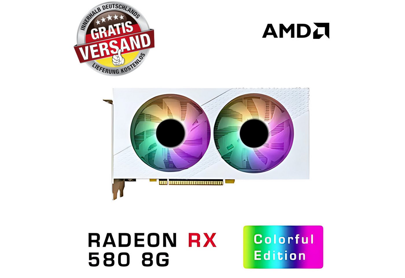 AMD RX580 8GB Grafikkarte (8 GB, DDR5, RGB Beleuchtung, Dual Fan Cooling Technologie, AMD Adrenalin kompatibel) von AMD