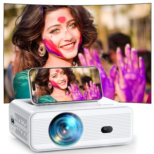 Beamer, AMEELA aktualisierte Fernbedienung 2.4G WiFi Bluetooth 5.0 1080P Full-HD tragbarer Projektor 4K unterstützt mit Haus und Outdoor 300" LED Movie Video Projektor für TV Stick, Android von AMEELA