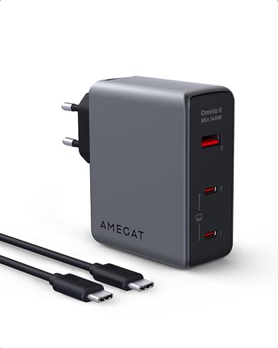 AMEGAT 140W USB C Ladegerät, Omnia II PD3.1 PPS USB C Netzteil 3-Port Schnelles GaN Charger kompatibel mit Laptop, Tablet, Handy, Kopfhörer und mehr von AMEGAT