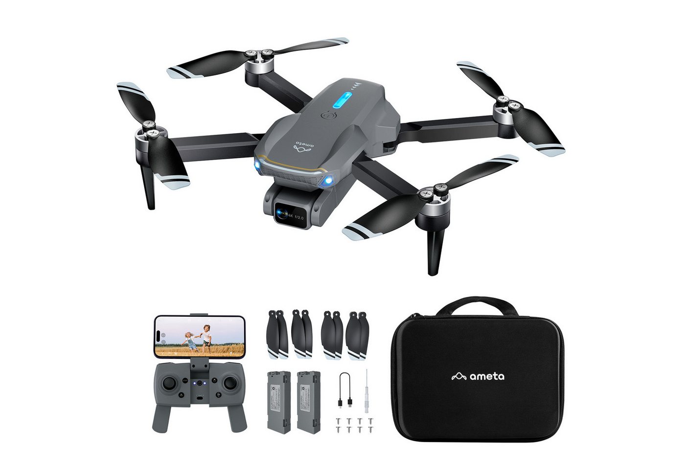 AMETA S20 Lite Drohne (4K Ultra HD, Set, für Erwachsene Kinder (165 g), FPV, Bürstenloser Motor, 36 min Flugzeit, Höhenhaltung, Kreisflug) von AMETA