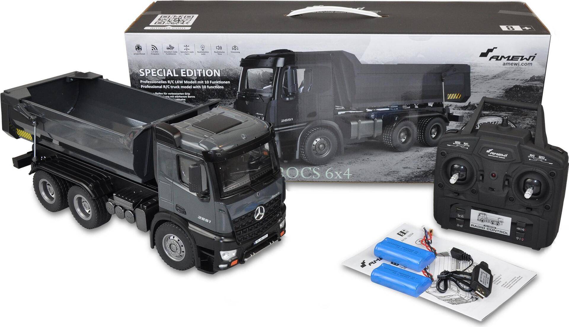 Amewi 22504 Mercedes Benz Arocs 6x4 1:18 Elektro RC Modell-LKW RtR Inkl. Akku und Ladegerät (22504) von AMEWI