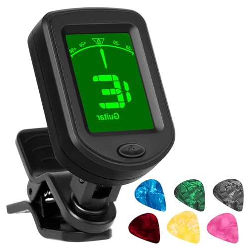 AMFUN Stimmgerät Gitarre, Clip Tuner mit Pickel, Clip-On Chromatisches Stimmgerät, Stimmgerät zum Anklipsen, Stimmgerät für Gitarre, Bass, Violine, Ukulele, Chromatisch von AMFUN