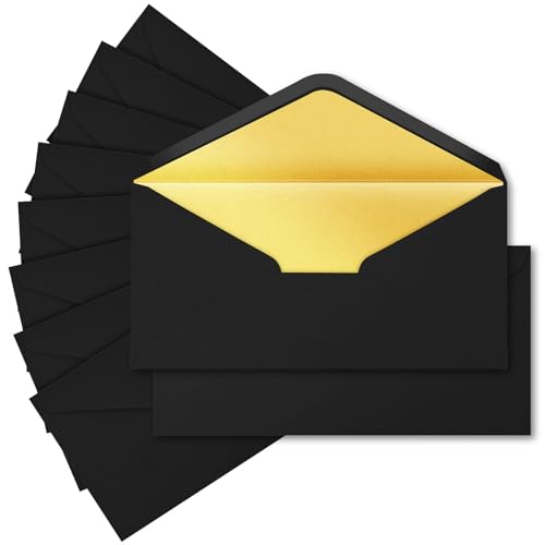 AMFUN 30PCS Umschläge, 220x110mm Brief-Umschläge Nassklebung Ohne Fenster mit Gold-Metallic Innen, Briefumschlag mit Nassklebung für Geburtstagskarten Einladung Grußkarten (Schwarz) AMFUN 30PCS Umschläge, 220x110mm Brief-Umschläge Nassklebung Ohne Fenster mit Gold-Metallic Innen, Briefumschlag mit Nassklebung für Geburtstagskarten Einladung Grußkarten (Schwarz) von AMFUN
