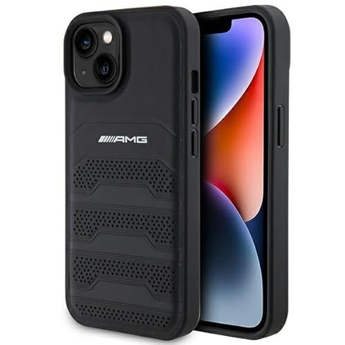 AMG AMHCP15SGSEBK Hülle für iPhone 15 6,1" Schwarz hardcase Leather Debossed Lines von AMG